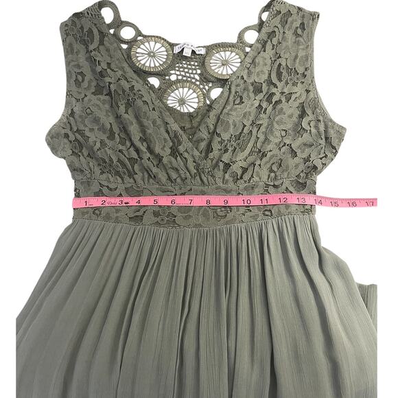 Tempo Paris Lace Crochet Fit & Flare Midi Dress Green Sz M/L Boho Romantic Chic - Picture 9 of 12
